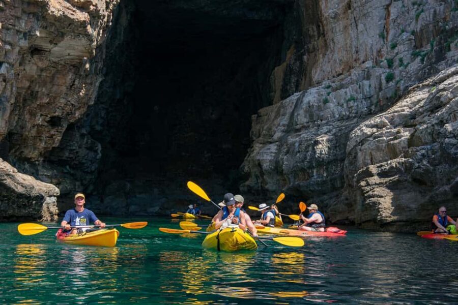 Dubrovnik: 2- or 3-Hour Morning Sea Kayaking & Snorkel Tour - Getting set up at Pile Bay (and learning fast)