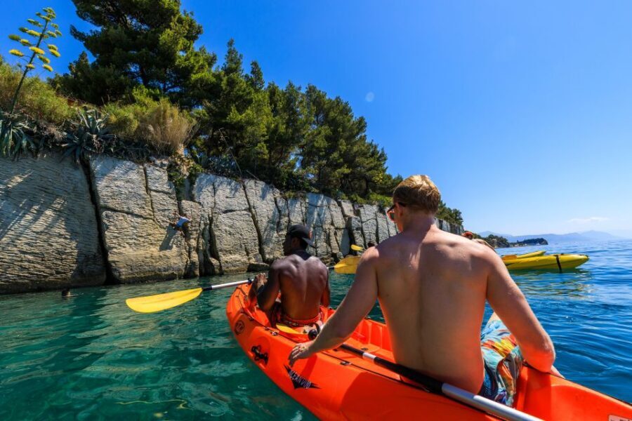 From Split: Sea Kayaking Tour - Kasjuni Beach break: swim, snorkel, and the cliff jump decision