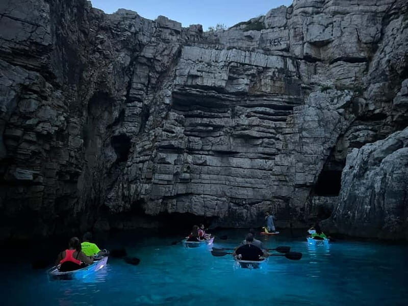 Pula: Sunset/Night Illuminated Transparent Kayak Tour - Glowing canyon time: where the lighting meets the night